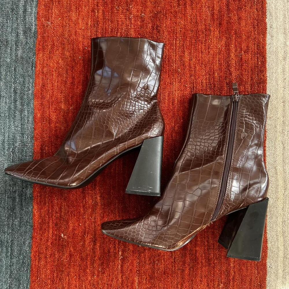 Brown and tan ankle boots